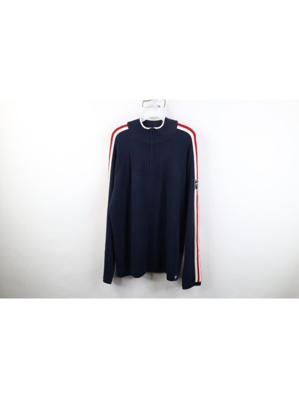 Vintage 90s Y2K Mens XL Striped Color Block Wool Blend Knit 1/4 Zip Ski Sweater